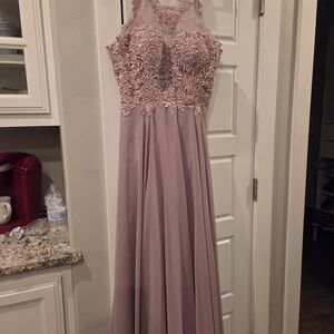 May Queen Mauve Lace Prom Dress